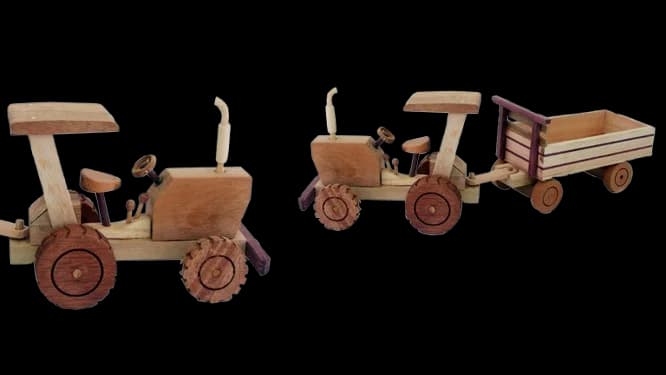 Trator com Carreta em Madeira